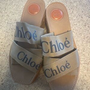 Chloe Woody Espadrille Platform Wedge Mules size 39